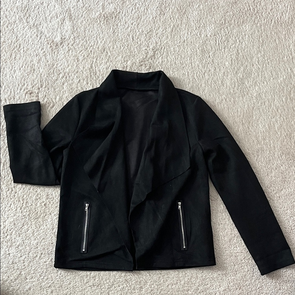 Black Microsuede Drape-front Jacket